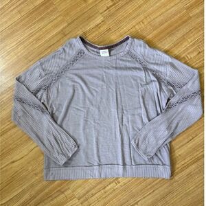 Knox Rose Womens XXL Lavender Waffle Knit Crochet Lace Long Sleeve Top Purple